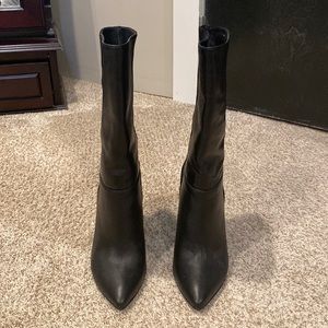 42 Gold black leather and suede mid calf boots. Never worn outdoors.